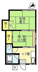 直井ハウス 2Kの間取図画像