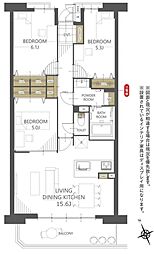 ヴィルメゾン上野芝 3LDKの間取図画像