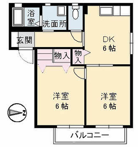 ファミーユ中野B棟 103｜鳥取県境港市中野町(賃貸アパート2DK・1階・43.01㎡)の写真 その2