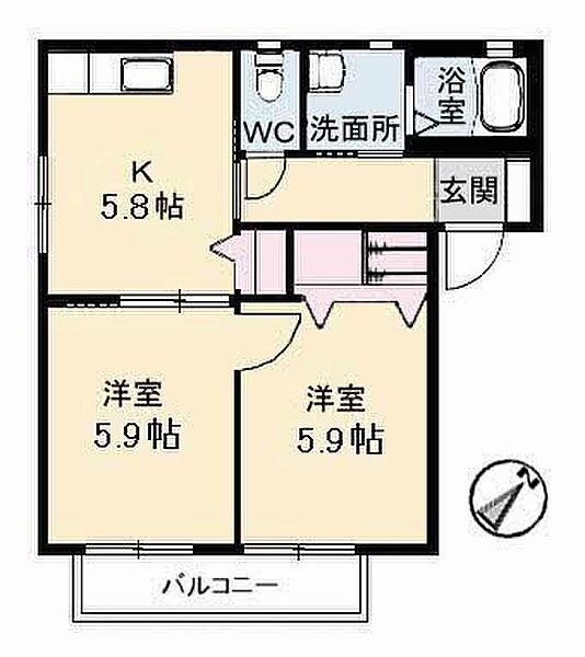 エポック・ヴィラ　B棟 105｜鳥取県米子市河岡(賃貸アパート2K・1階・43.01㎡)の写真 その2