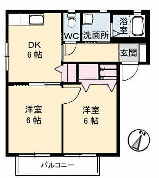 エポック・ヴィラ　B棟 205｜鳥取県米子市河岡(賃貸アパート2DK・2階・43.01㎡)の写真 その2