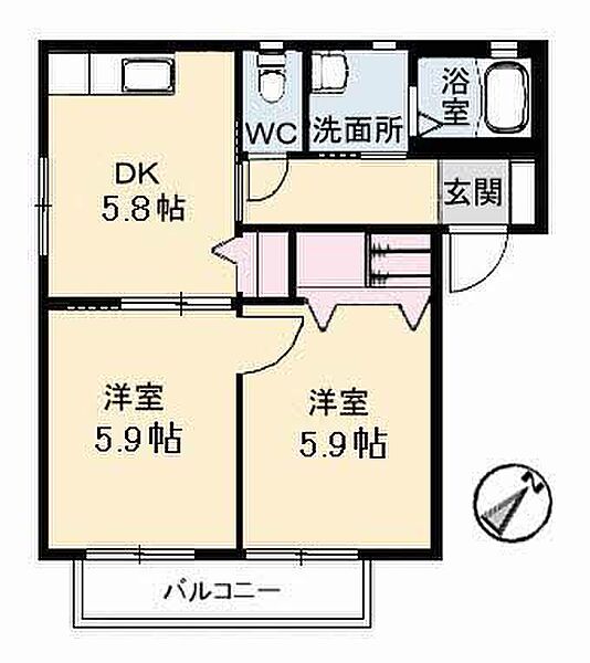 エポック・ヴィラA棟 202｜鳥取県米子市河岡(賃貸アパート2DK・2階・43.01㎡)の写真 その2