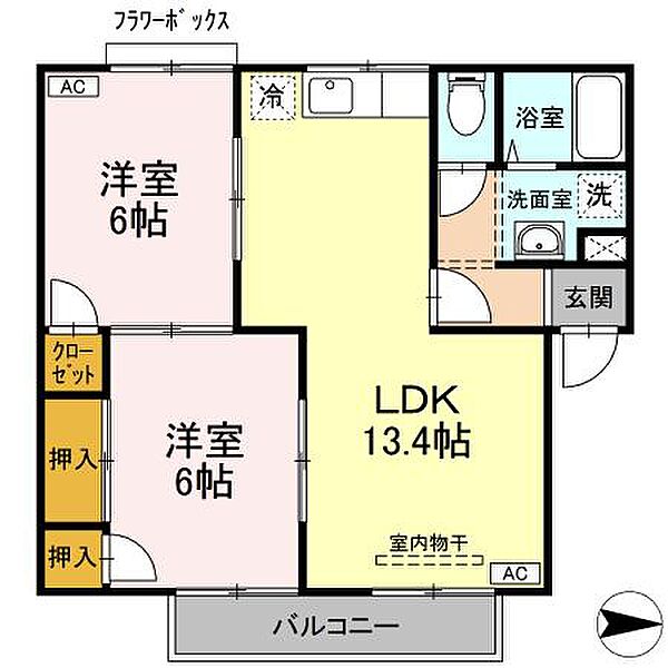 グリーンフィールドA棟 101｜鳥取県米子市皆生新田2丁目(賃貸アパート2LDK・1階・56.00㎡)の写真 その2