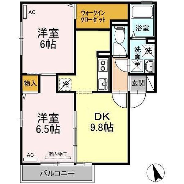 メルヴェーユA棟 201｜鳥取県米子市皆生5丁目(賃貸アパート2DK・2階・51.69㎡)の写真 その2
