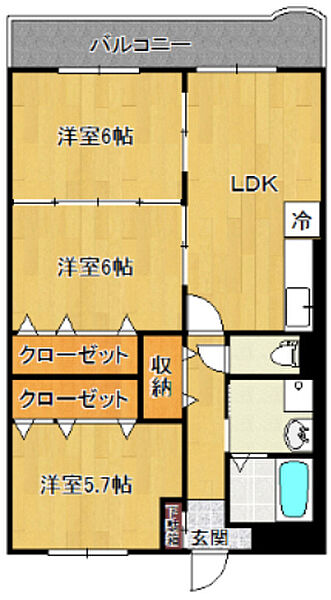 スカイマンションＣ 301｜鳥取県米子市西福原8丁目(賃貸マンション3LDK・3階・68.30㎡)の写真 その2