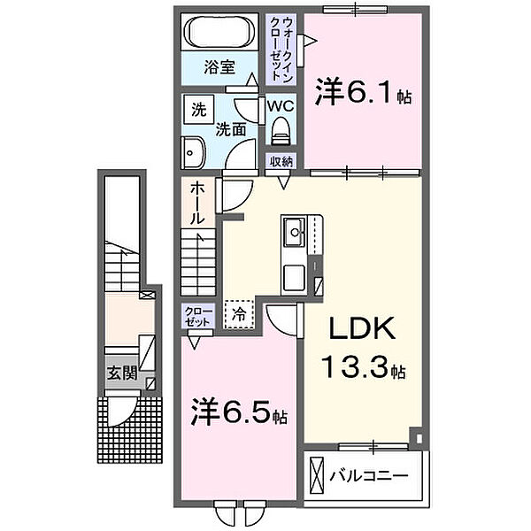 ミモザハウス　1号館 202｜鳥取県境港市芝町(賃貸アパート2LDK・2階・59.58㎡)の写真 その2