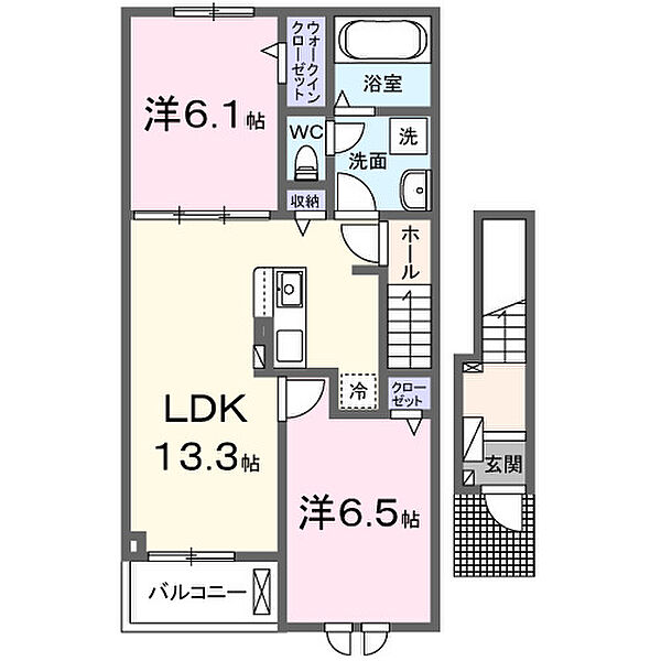ミモザハウス　3号館 202｜鳥取県境港市芝町(賃貸アパート2LDK・2階・59.58㎡)の写真 その2