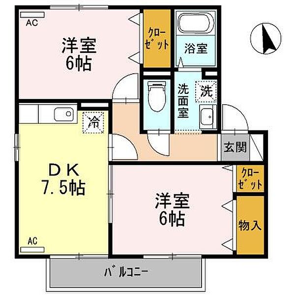 ソシアクレストB棟 202｜鳥取県米子市上福原3丁目(賃貸アパート2DK・2階・48.74㎡)の写真 その2
