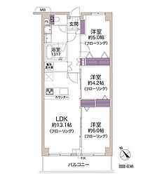 鶴見ハイライズ 3LDKの間取図画像