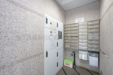 共用部のメールボックス横には宅配ボックスが完備されており、留守にしていても荷物の受け取りが可能です