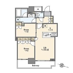 シティタワー蕨 2LDKの間取図画像