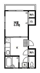 サンライズ吉巳2号館 1Kの間取図画像