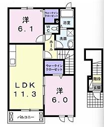 JR予讃線 海岸寺駅 徒歩25分の賃貸アパート 2階2LDKの間取り