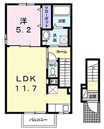 JR土讃線 金蔵寺駅 徒歩36分の賃貸アパート 2階1LDKの間取り