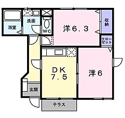 ヴィラエンゼルC棟 2DKの間取図画像