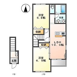 フィルクレストA棟 2LDKの間取図画像