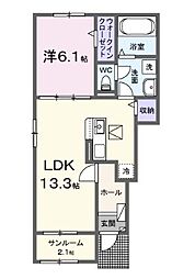 丸亀市飯山町真時アパート 1LDKの間取図画像