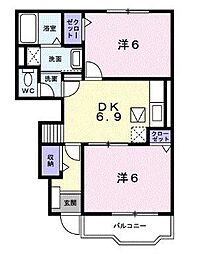 アクティ北鴨B棟 2DKの間取図画像