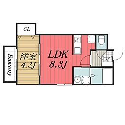 JR京葉線 蘇我駅 徒歩19分の賃貸アパート 2階1LDKの間取り