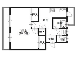 国分旭ヶ丘住宅1号棟 1DKの間取図画像