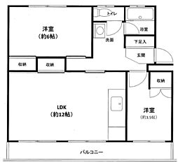 東高森団地11号棟 2LDKの間取図画像