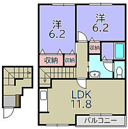 ラフィネ・シャトレー2番館B棟 2LDKの間取図画像