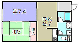 南方マンション 2DKの間取図画像