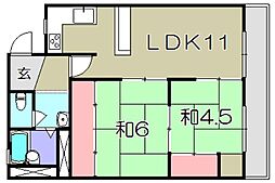 八日市ハイツ 2LDKの間取図画像