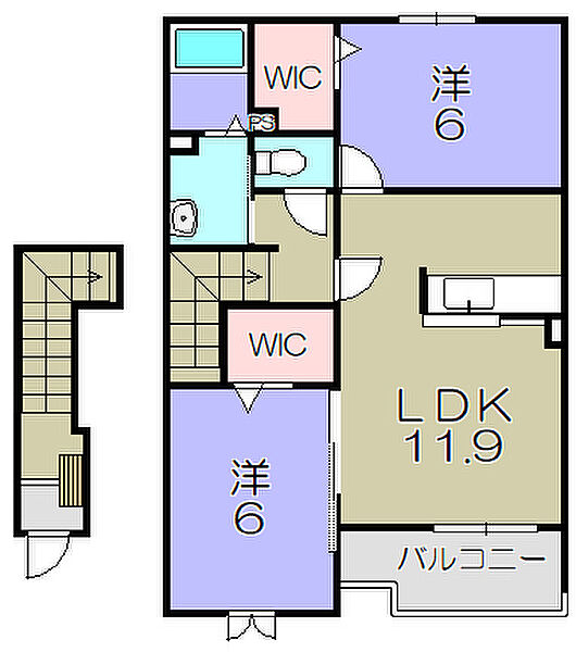 ヴィラ・サン・フィオーレI ｜滋賀県愛知郡愛荘町野々目(賃貸アパート2LDK・2階・58.80㎡)の写真 その2