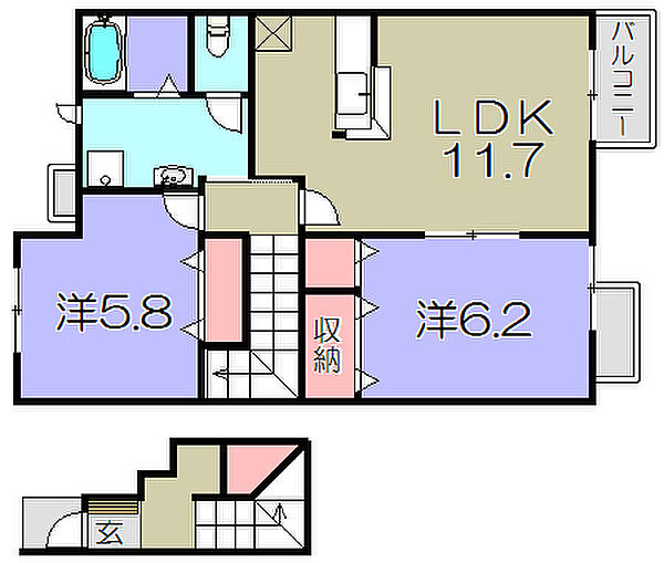 ブリーズタウン愛知川 ｜滋賀県愛知郡愛荘町豊満(賃貸アパート2LDK・2階・65.64㎡)の写真 その2