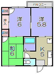 アイビハイツA棟 3Kの間取図画像