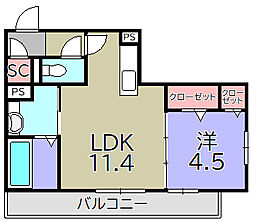 シャルール 1LDKの間取図画像