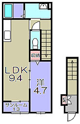 東近江市中小路町アパート 1LDKの間取図画像