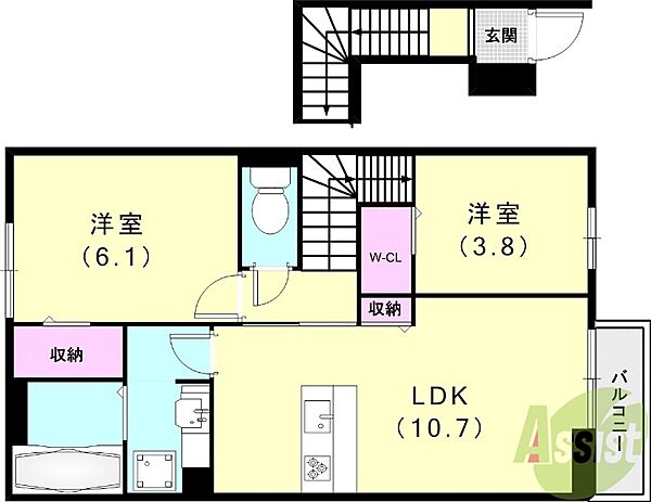 ソレアードF ｜兵庫県神戸市北区北五葉6丁目(賃貸アパート2LDK・2階・54.61㎡)の写真 その2