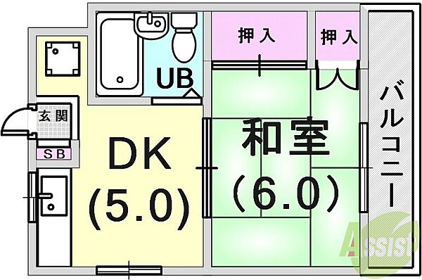 ハイム神田 206｜兵庫県神戸市兵庫区神田町(賃貸マンション1DK・2階・25.00㎡)の写真 その2