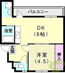 ドミールサニー緑町1号棟 1DKの間取図画像