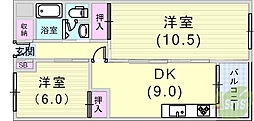 夢野ハイタウン1号館 2LDKの間取図画像