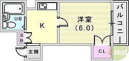 ヴィラパックス神戸 1Kの間取図画像