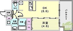 プレサンスKOBEアモーレ 1DKの間取図画像