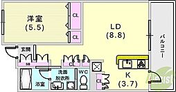 アーバネックス神戸駅前 1LDKの間取図画像