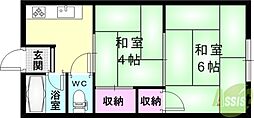 ウエ・プロスパーハイツ 2DKの間取図画像