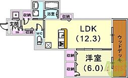 フェリーチェ上三条 1LDKの間取図画像