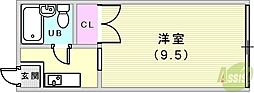 フラワーマンション 1Kの間取図画像