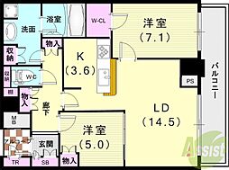 ザ・パークハウス神戸ハーバーランドタワー 2LDKの間取図画像