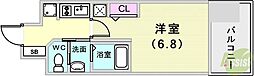 エステムコート神戸ハーバーランド前7レーベル 1Kの間取図画像