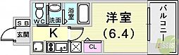 エステムコート神戸ハーバーランド前7レーベル 1Kの間取図画像