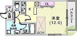 テルマ下祇園 1Kの間取図画像