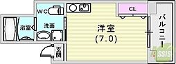サンステージ神戸大倉山 ワンルームの間取図画像