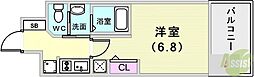 エステムコート神戸ハーバーランド前7レーベル 1Kの間取図画像