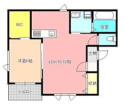 メゾンU黒田 1LDKの間取図画像
